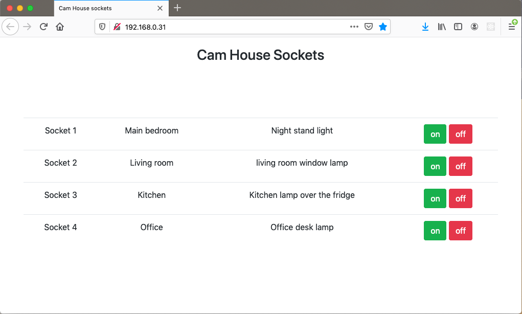 Raspberry Pi hosted web application to manage Energenie sockets