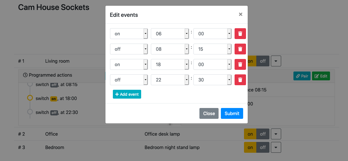 Raspberry Pi hosted web application to manage Energenie sockets II